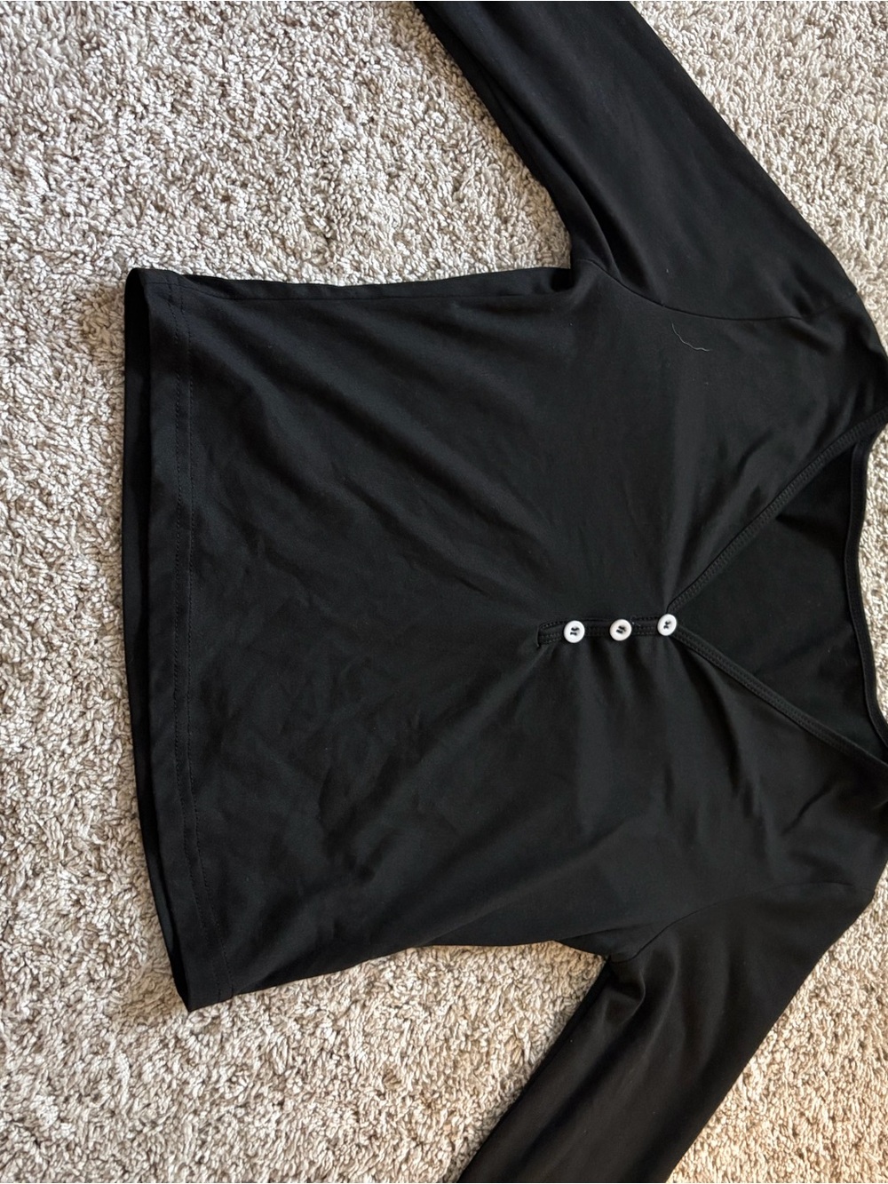 Black V-Neck Long Sleeve Top with Three White Buttons